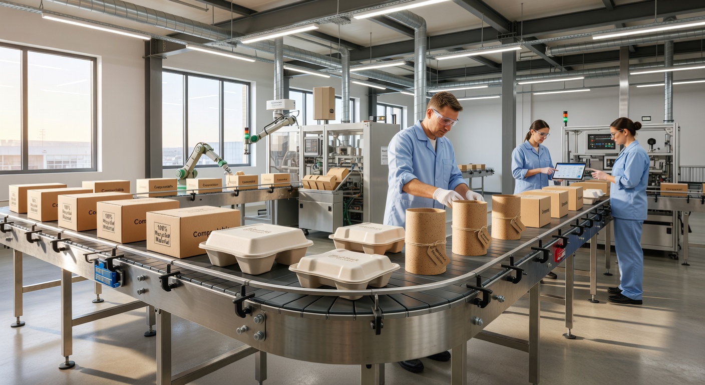 Sustainable packaging production line using recycled plastic materials